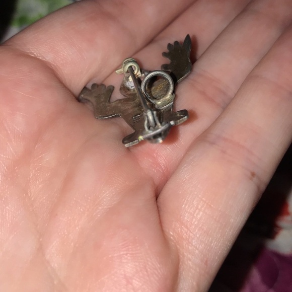 Vintage sterling silver lizard with crushed inlay pin/pendant - Picture 4 of 7